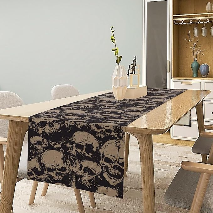 Gothic Table Runner,Dark Skull Pattern Decor Table Runner for Home Kitchen Table Dining Garden Farmhouse Wedding Party Decor 13x60 Inch