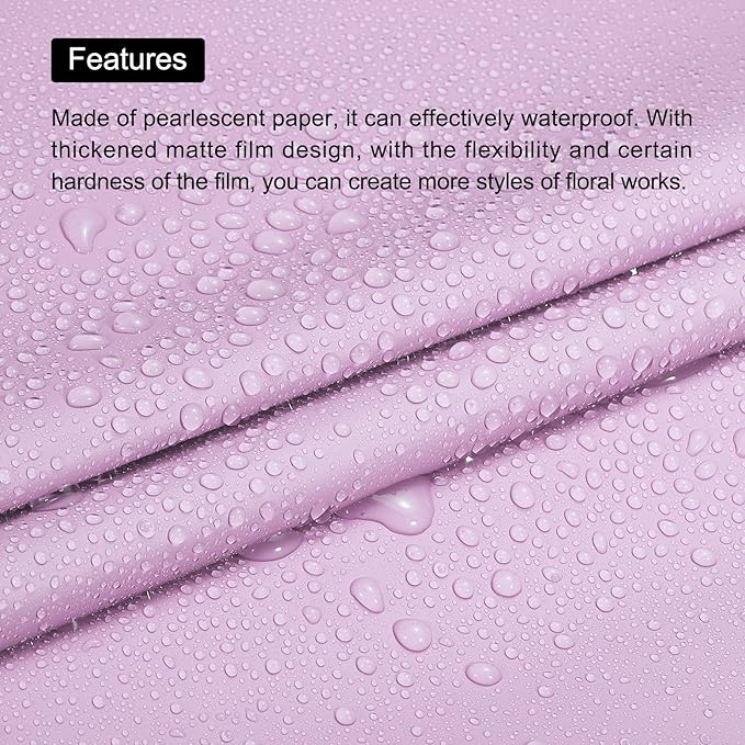 MECCANIXITY Pearlescent Film Flower Wrapping Paper 22.8x22.8 Inch Waterproof for DIY Crafts, Gift/Gift Box Packaging Light Purple 10 Pcs