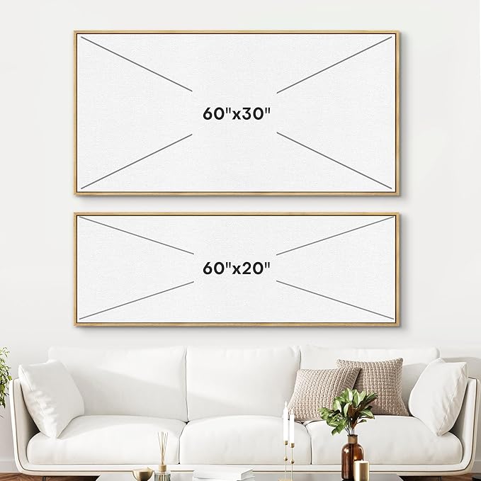 SIGNFORD Large Framed Canvas Print Wall Art Modern Noir Leaves Monochrome Botanical Shadows Illustrations Modern Art Calm Warm for Living Room, Bedroom, Office - 60"x20"