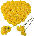 Artificial Satin Rose Flower Heads,48 Pcs Silk Rose Heads with Stems,3.3'' Rose Artificial Flowers Bulk,Artificial Rose Flower Heads for DIY Crafts Bouquet (48, Yellow)