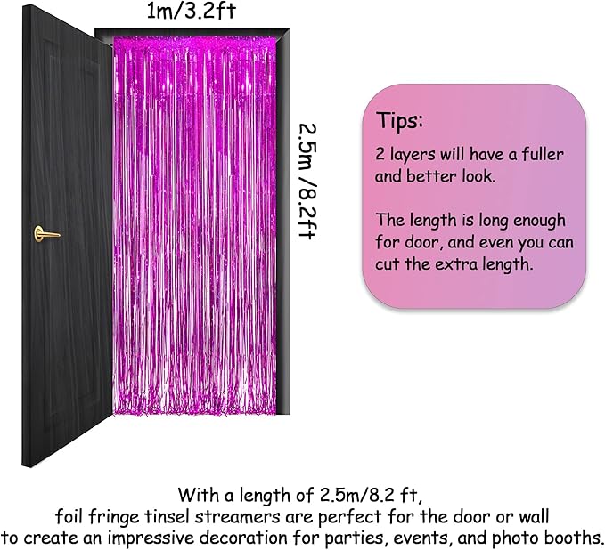Magenta Tinsel Curtain Party Backdrop - GREATRIL Foil Fringe Curtain Photo Booth Streamers for Bachelorette Party Engagement Bridal Shower 2 PCS