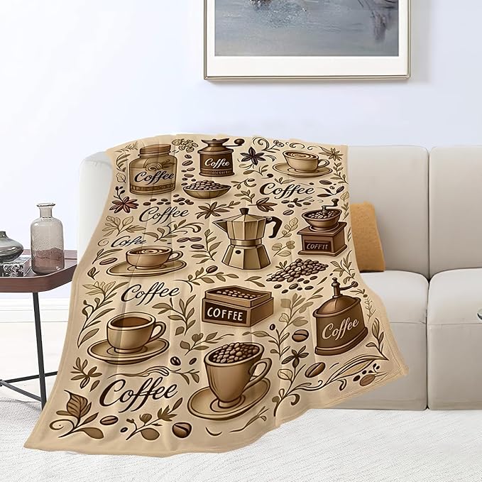 Coffee Blanket Cafe Throw Blanket Food Soft Cozy Fleece Fuzzy Stuffed Plush Flannel Gifts for Girls Women Boys Kids Adults 60"X80"