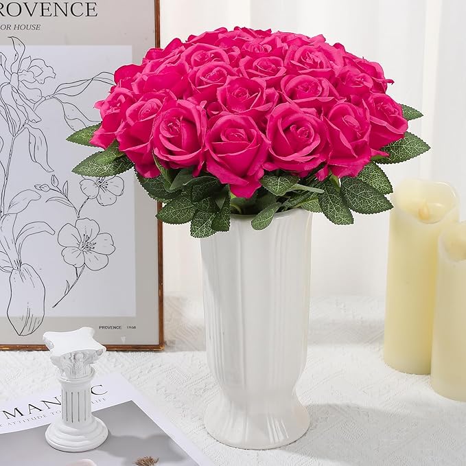 150 Pcs Roses Artificial Flowers, Silk Red Artificial Flowers Petals Long Stem Roses for Wedding Bouquet Home Party Decor
