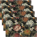 Vintage Floral Placemats Set of 4, 17x12 Inch Colorful Flowers Birds Green Leaves Black Retro Aesthetic Art Print Table Mats for Home Party Kitchen Dining Decor