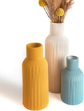 Colorful Ceramic Vases Set of 3, Colorful Ribbed Decorative Vases - Table Centerpieces for Wedding, Living Room, Office & Shelf Decor