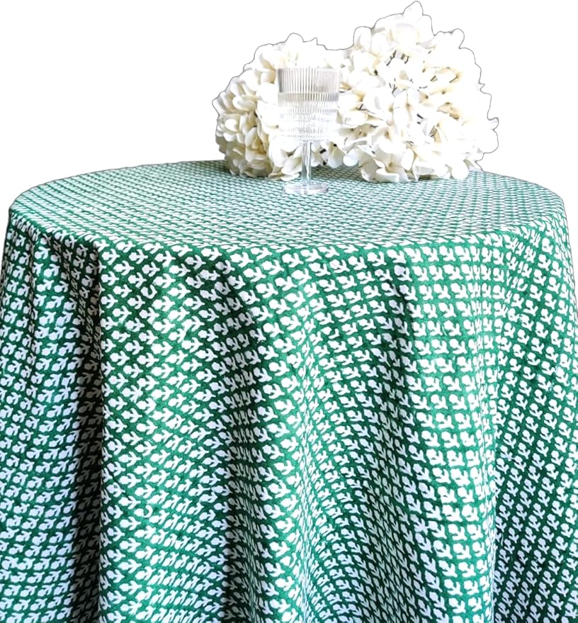 ATOSII Queen Green 100% Cotton Round Tablecloth, Handblock Print Floral Table Cloth for Kitchen Dining Linen I Parties, Weddings, Outdoors, Christmas, Thanksgiving I Fall Home Decor 60" Inches Round
