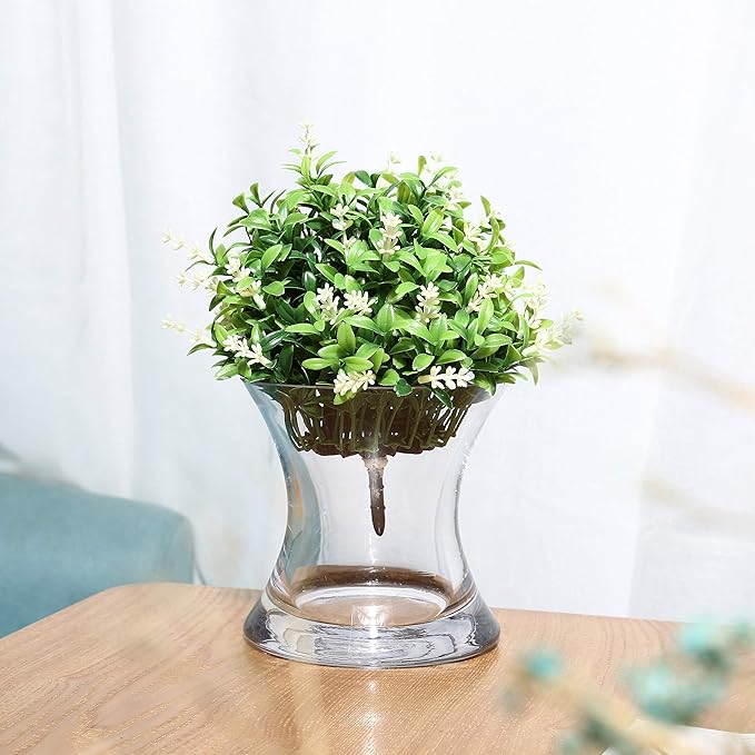 WGV Unique Bouquet Vase Bulk, 5.5" W, 6" H, Clear Short Hurricane Concaved Neiman Glass Floral Container, Home Wedding Event Decor, 12 Pieces (VHV0606)