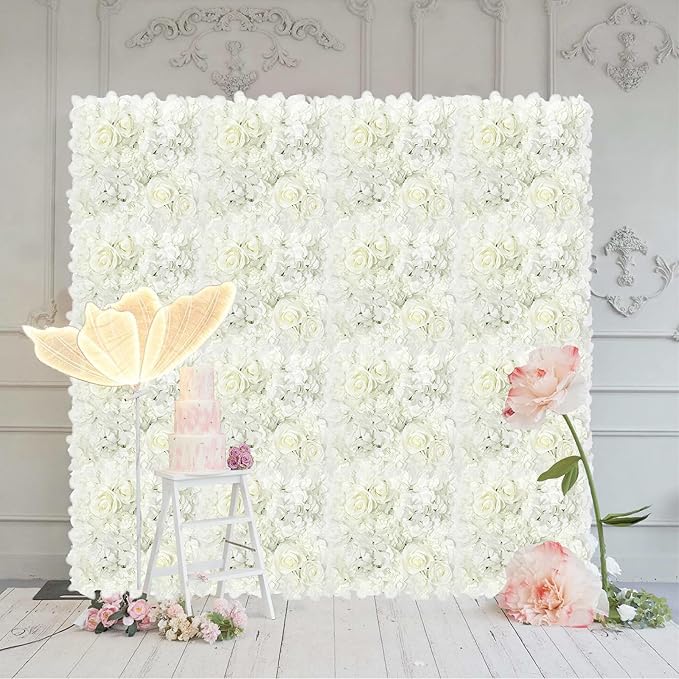 Artificial Silk Flower Wall Panel Decorative Floral Background Silk Rose Mat for Wedding Party Backdrop Wall Decor Shop Photo Backdrop Floral Wall Arrangement 12 Pcs 15 * 15in