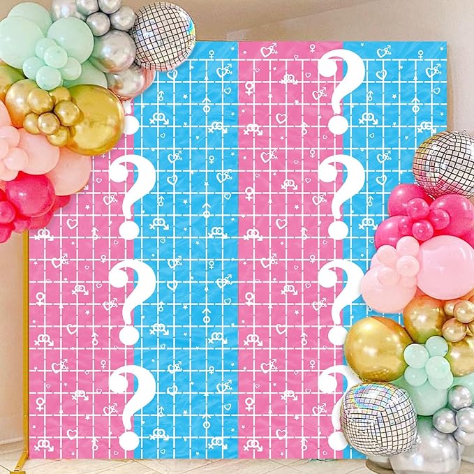 Gender Reveal Foil Fringe Curtains Backdrop Gender Reveal Decorations Party Supplies 2 Pack 3.28 x 6.56 Ft Boy or Girl Gender Reveal Streamer for Welcome Home Girl Boy Birthday Baby Shower Decoration