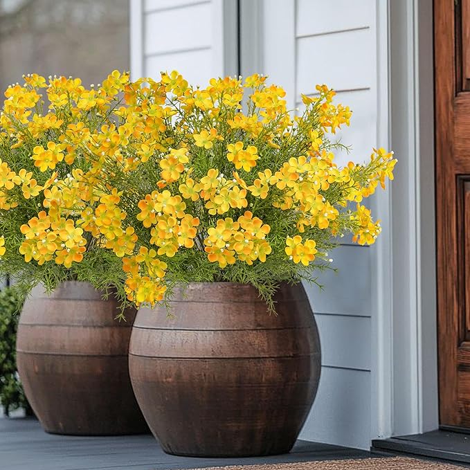 Spring Decorations for Home Fake Flowers Hydrangea Artificial Plants Indoor Mantle Decor Plastic Flowers Artificial Plants Outdoor Garden Decor Hanging Plants 6pcs Yellow Flowers