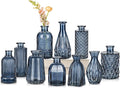 Glass Bud Vases Set of 10, Blue Small Flower Vase in Bulk for Centerpieces, Mini Vintage Vases for Rustic Wedding Vintage Home Table Decor