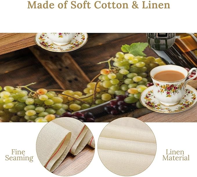 Red Wine Themed Vintage Table Runner, Kitchen Dining Table Farmhouse Decoration for Home Party Decor 13x108 in