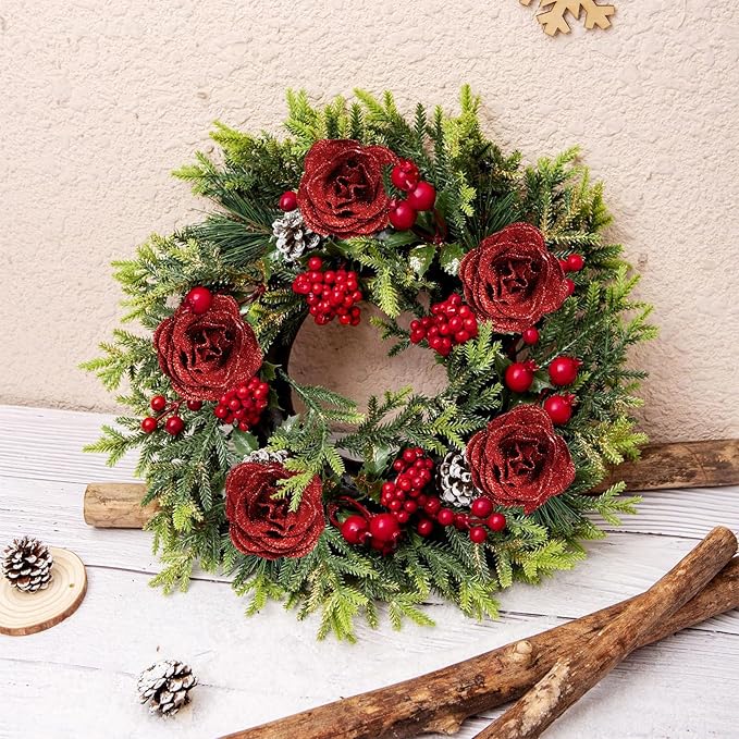 Artificial Roses, 30PCS Red Glitter Silk Roses for Wedding Bouquet, Party, Christmas, Home Decor