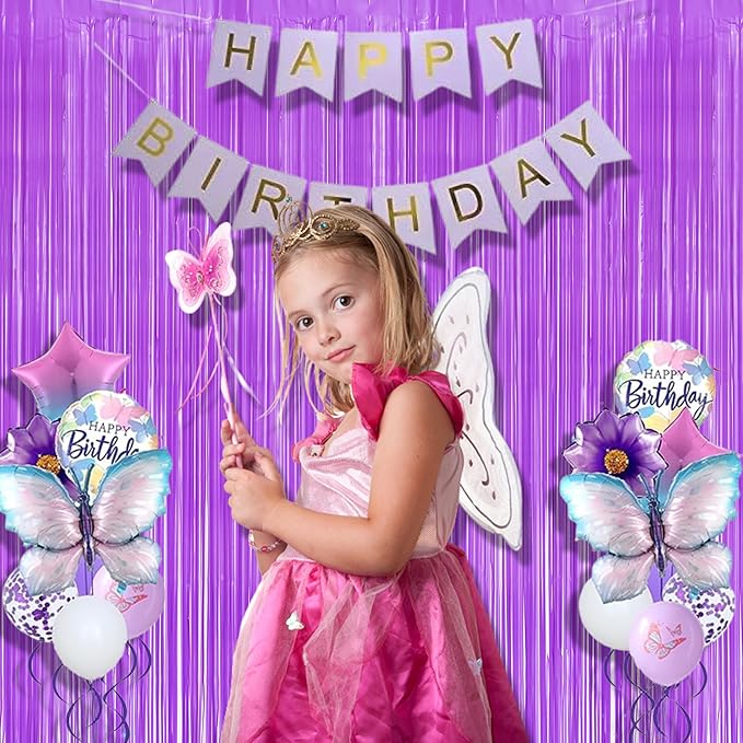 BRAVESHINE Tinsel Photo Backdrop Curtains - 2Pcs 3.2x8.2ft Pastel Purple Foil Fringe Streamer for Hunters/Christmas/Birthdays/Bachelorette/Engagement/Valentines/Mermaid/Butterfly Party Decorations