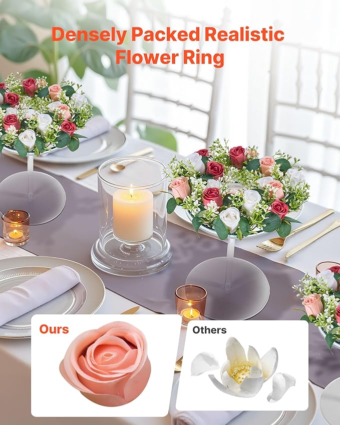 VEVOR Artificial Rose Wreath, 14-Inch Diameter Faux Flower Wreath with Pink and White Roses, Flower Arrangement Centerpiece for Valentine's, Mother's Day, Party, Wedding and Home Table Décor, 10 PCS