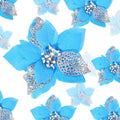 Boao 24 Pieces Christmas Artificial Glitter Poinsettia Flowers Xmas Flowers Wedding Christmas Tree New Year Ornaments(Lake Blue)