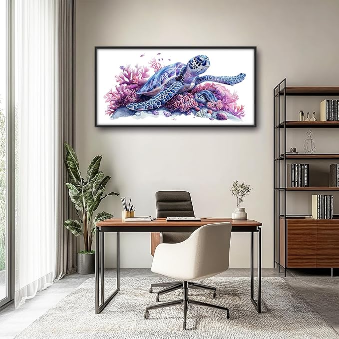 Framed Large Pictures Wall Art for Living Room, Sea Turtle Coral Oversized Wall Decor Ocean Animal Canvas Print Painting Modern Extra Large Framed Artwork for Bedroom Office 60"x30"