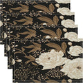Black Gold Floral Placemats Set of 6, 17x12 Inch Abstract Vintage Rustic Flower Botanical Aesthetic Art Print Table Mats for Home Party Kitchen Dining Decor