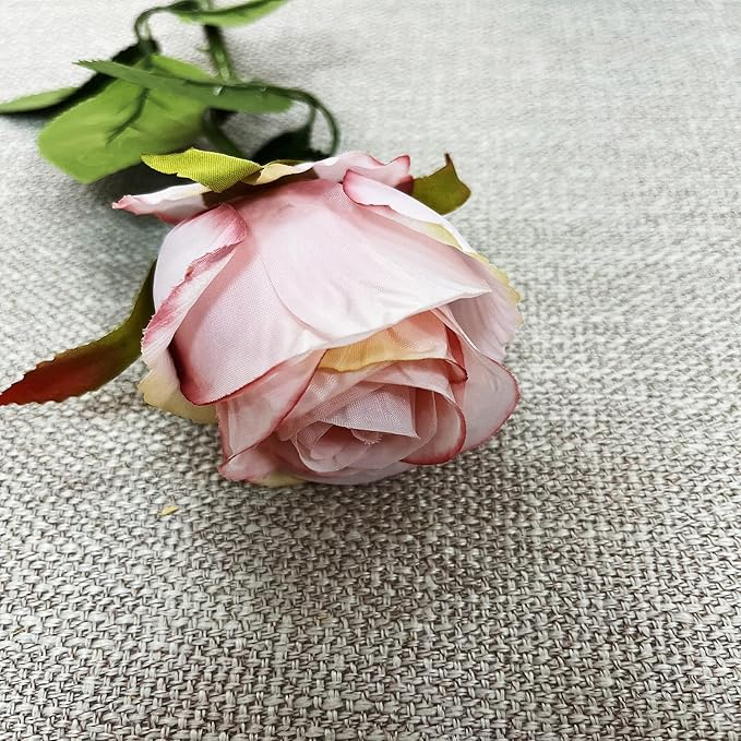 Flojery 10pcs Artificial Rose Flowers Long Stem Fake Silk Roses for DIY Wedding Bouquet Table Centerpiece Home Decor (Light Pink)