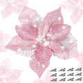 24 Pcs Christmas Poinsettia Flowers Artificial with Clips, 5.9" Christmas Decor Glitter Poinsettia Flowers for Christmas Tree New Year Wedding Party Wreath DIY Garland Decor (Pink)