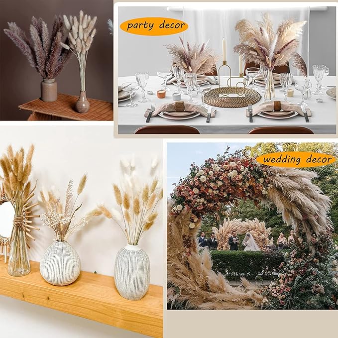 Dried Pampas Grass Decor 110 PCS Dried Plants,Dried Flowers Natural pompas Floral for Wedding, Boho Decor , Home, Rustic Party, Baby Shower Arrangement Centerpiece Table Decorations