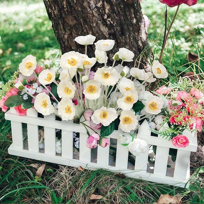 White Poppy Flowers Artificial,8PCS Fake Poppies 22.8" Realistic Silk Flowers with Stems for Wedding Party Table Centerpiece Home Decor(White)