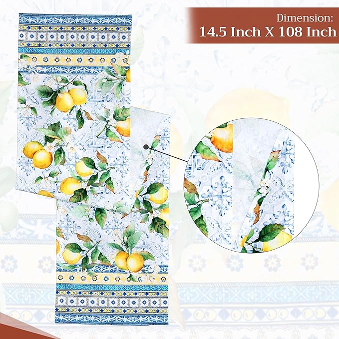 Maison d' Hermine Table Runner 100% Cotton Single Layer Table Runners 108 inches Long Decorative for Home Kitchen Dining Party Baby Shower Wedding Bridal Shower Spring Summer (Citrus, 14.50" x 108")