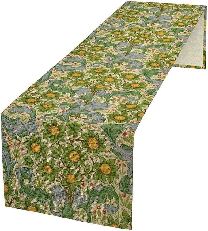 William Morris Original Design Green Table Runner Vintage Floral Table Runner for Dining Table Decor 13 x 70 Inch