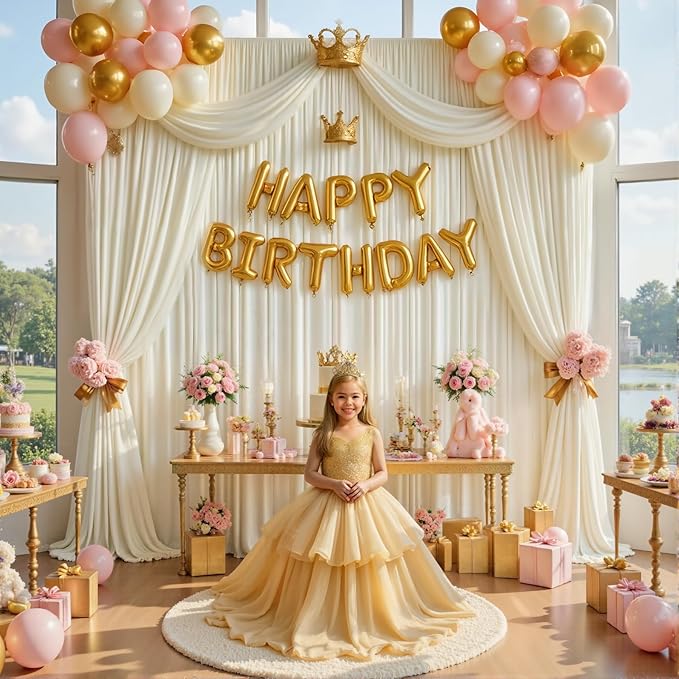 gogoparti 40ft x 12ft Ivory Wrinkle-Free Backdrop Curtain for Wedding Parties, Thick Polyester 8 Panels 5x12ft for Wedding Birthday Baby Shower Halloween Photography Party Background