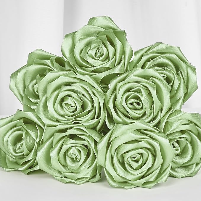 1-1/2 Inch Wide Sage Green Satin Ribbon, 50 Yards Solid Polyester Fabric Ribbon for Roses Making, Gift Wrapping, Christmas, Wedding Decorations, Crafts, Bows