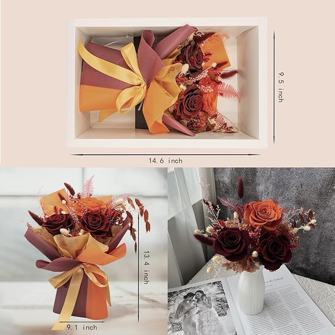 HUACHIPLUS Natural Eternal Flowers Gift: Preserved Flowers Bouquet, Anniversary, Birthday, Mom Gifts for her-Flowers for Delivery Prime-Purple Forever flower arrangement (Ancora Red)