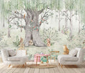Green Forest Wallpaper Fox Pine Mouse Big Tree Mural for Children's Room Living Room Bedroom (Not Self-Adhesive)
