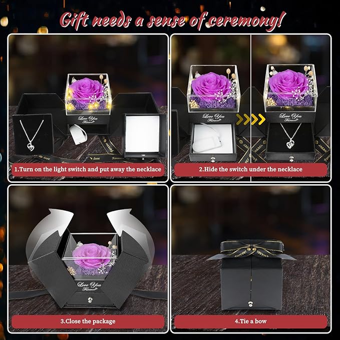 Preserved Bule Real Rose-Eternal Flowers Rose Gifts for Mom Grandma Wife Girlfriend on Mothers Day Birthday Valentines Christmas Anniversary Romantic Gifts for Her with I Love You Necklace