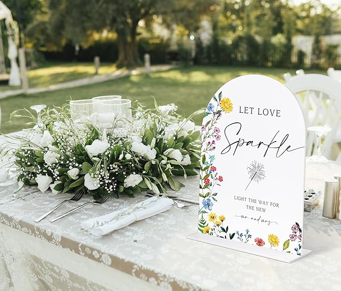 Acrylic Wedding Signs Wedding Sparklers Send Off Sign for Reception, 6x8" Floral Themed Arch Acrylic Table Decor, Love Is In Bloom & Baby In Bloom Decorations for Baby Shower Bridal Shower Engagement