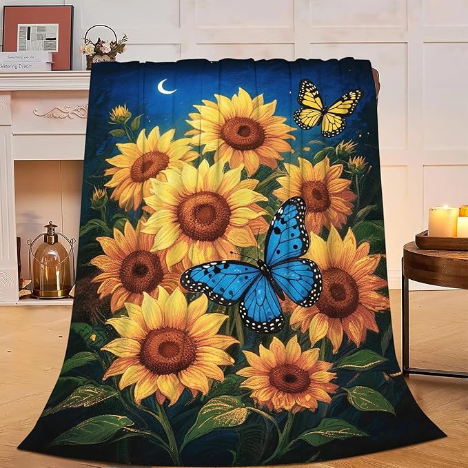 Sunflower Blanket Flower Throw Blanket Soft Cozy Fleece Fuzzy Stuffed Plush Flannel Gifts for Girls Women Boys Kids Adults 60"X80"