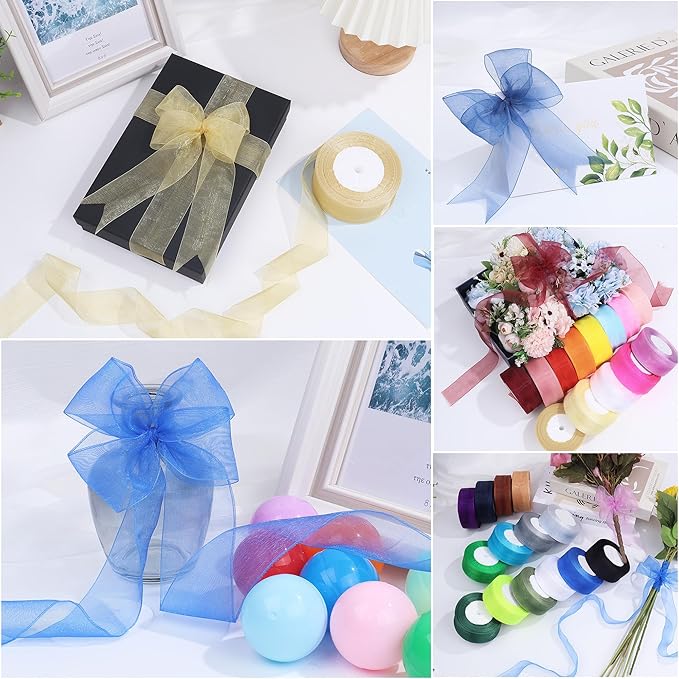 1-1/2 Inch x 50 Yards Sheer Organza Ribbon Chiffon Ribbon for Gift Wedding Flower Bouquet Wrapping Decorations Crafts (Royal Blue)