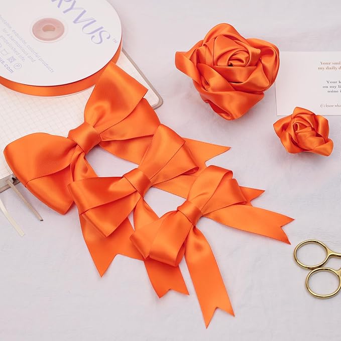 Premium Double Faced Satin Ribbon, 1 Inch X 25 Yards, Orange, Perfect for Gift Wrapping, Crafts, Wedding Decor