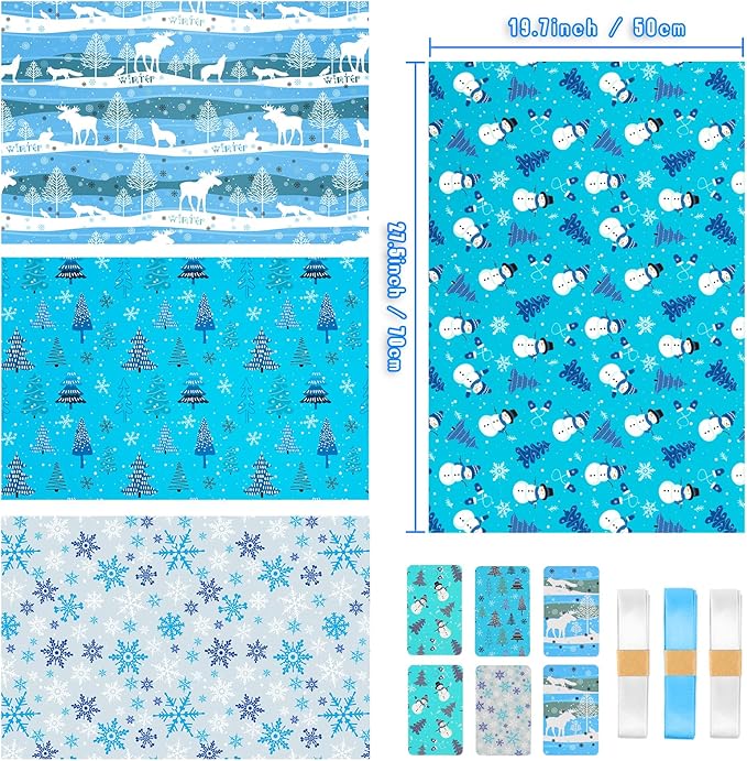 Boy Christmas Wrapping Paper Folded Sheets,Blue White Winter Xmas Wrapping Paper Christmas Paper Set for Boys Teen Men Kids Children,Papel de Regalo Navidad 4 Style Snowflake Deer Snoman Gift Wrap Holiday Gift Wrapper Paper with Gift Tag Ribbion for Ne...
