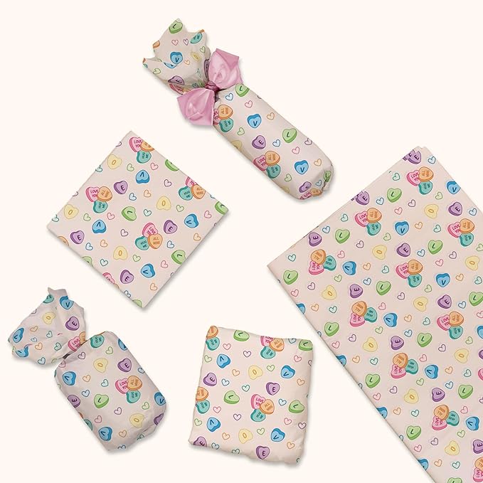 Pro Supply Global Candy Hearts Printed Tissue Paper for Valentine's Day Gift Bags or Boxes and Wrapping - Bulk Decorative Art Tissue Paper for Packaging and Gifting | 24 Sheets 20" x 30"
