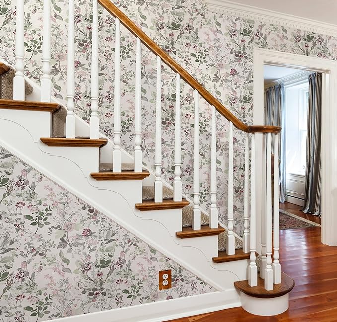 Erfoni 17.7" x 197" Floral Peel and Stick Wallpaper Boho Leaf Self Adhesive Wallpaper DIY Removable Contact Paper Vintage Flower Wall Paper Decoration for Bedroom Wall Cabinets Waterproof Vinyl Roll