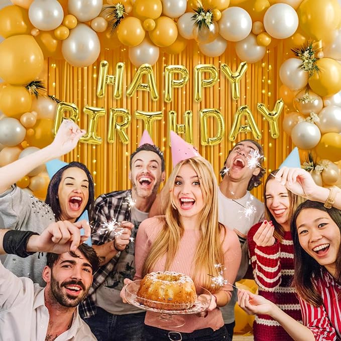 10 x 10 Feet Gold Backdrop Curtain for Partie, Stain Background Curtains for Photoshoot, Birthday, Wedding, Halloween, Thanksgiving, Christmas, New Year Party Decorations 5Ft x 10Ft, 2 Panels