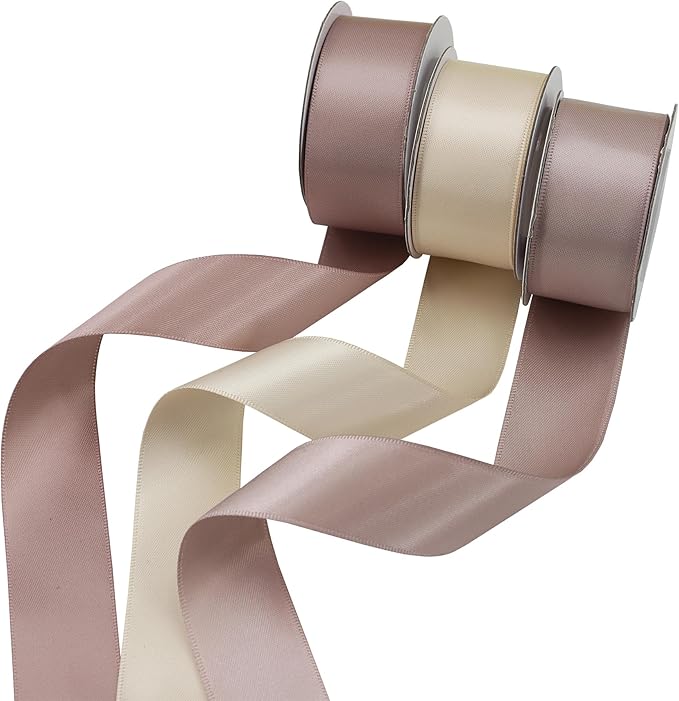 Double-Face Pink Satin Ribbon for Gift Wrapping, Wedding, Baby Shower, Mother's Day & More - 1" X 5 Yard Each, Total 30 Yds Per Package