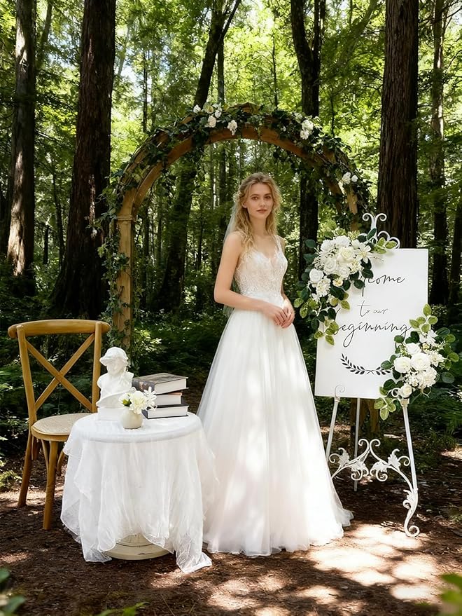 Pack of 2 Wedding Arch, Artificial Flowers, Wedding Decor，Flower Garland Be Suited to Banquet, Party, Reception Entrance Welcome Sign and Background Decoration (White)