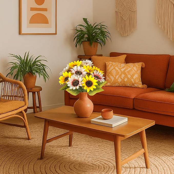 10 Pack Sunflowers Artificial Flowers - Realistic Fake Sunflowers for Home Decor, UV Resistant Silk Flowers for Wedding Centerpieces Farmhouse Office Outdoor Decoration (5 Yellow & 5 White)