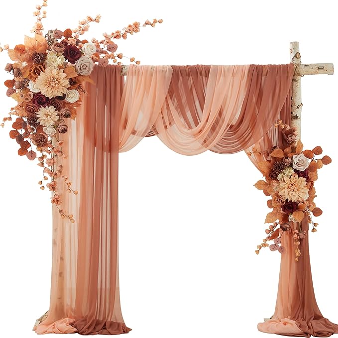 Ting's time Artificial Wedding Arch Flowers Kit(Pack of 4) 2pcs Large Artificial Flower Swags with 2pcs Draping Fabric for Wedding Party Ceremony Decoration(Burnt Orange)