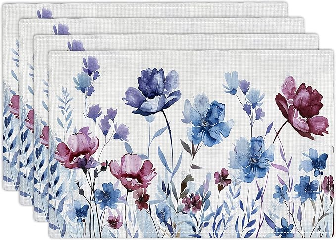 Floral Placemats Set of 4 Flower Daisy Watercolor Table Mats Washable Place Mats for Home Party Indoor Kitchen Dining Table Decoration 12x18 Inch