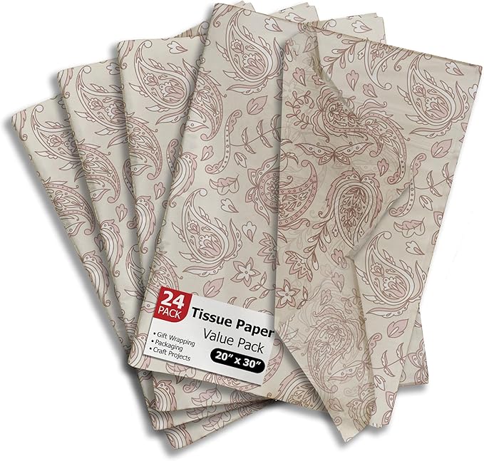 Pro Supply Global Pink Paisley Printed Tissue Paper for Valentine's Day Gift Bags or Boxes and Wrapping - Bulk Decorative Art Tissue Paper for Packaging and Gifting | 24 Sheets 20" x 30"