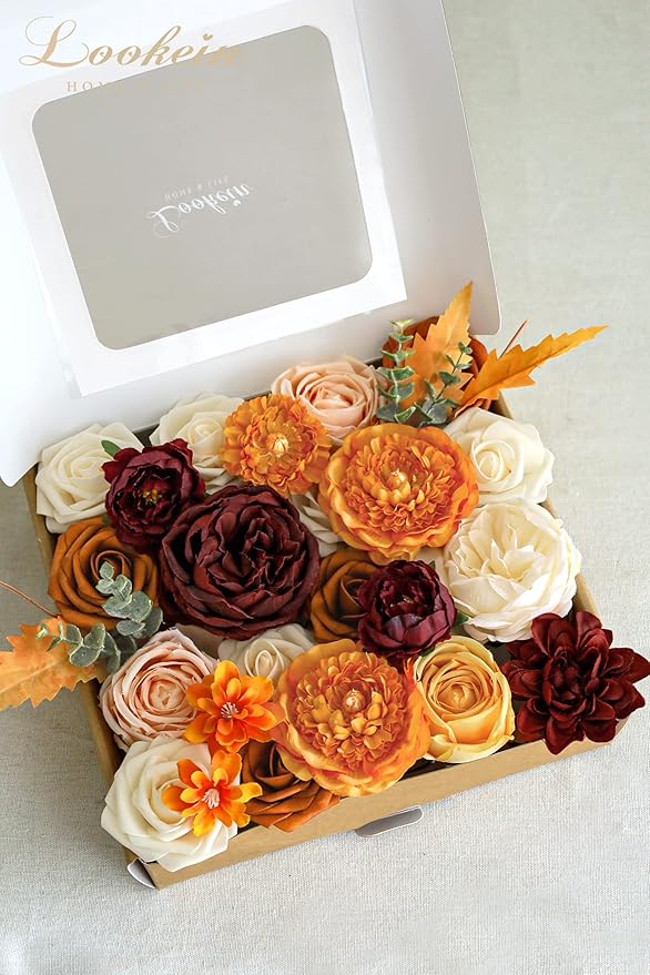 Lookein Artificial Flowers for DIY Wedding Decoration Bridal Bouquet Table Centerpieces Flower Garland Wreaths Aisle Arch Flower Decoration Home Decor, Passionate Burnt Orange