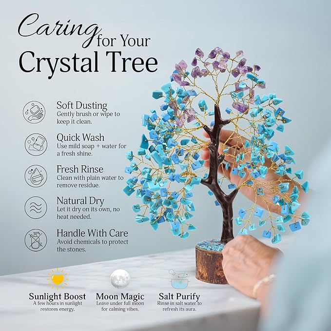 FASHIONZAADI Amethyst and Turquoise Crystal Tree of Life - Crystal Decor - Spiritual Gifts - Crystals Gifts for Women - Gemstones and Crystals