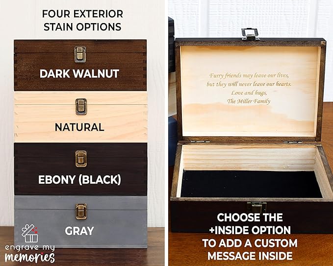 Personalized Pet Memory Keepsake Box Custom Engraved Wooden Memorial Urn Box with Lid - Pet Loss Gift for Dogs or Cats Remembrance Storage Boxes for Ashes, Photos Forever Friend Always In Your Heart